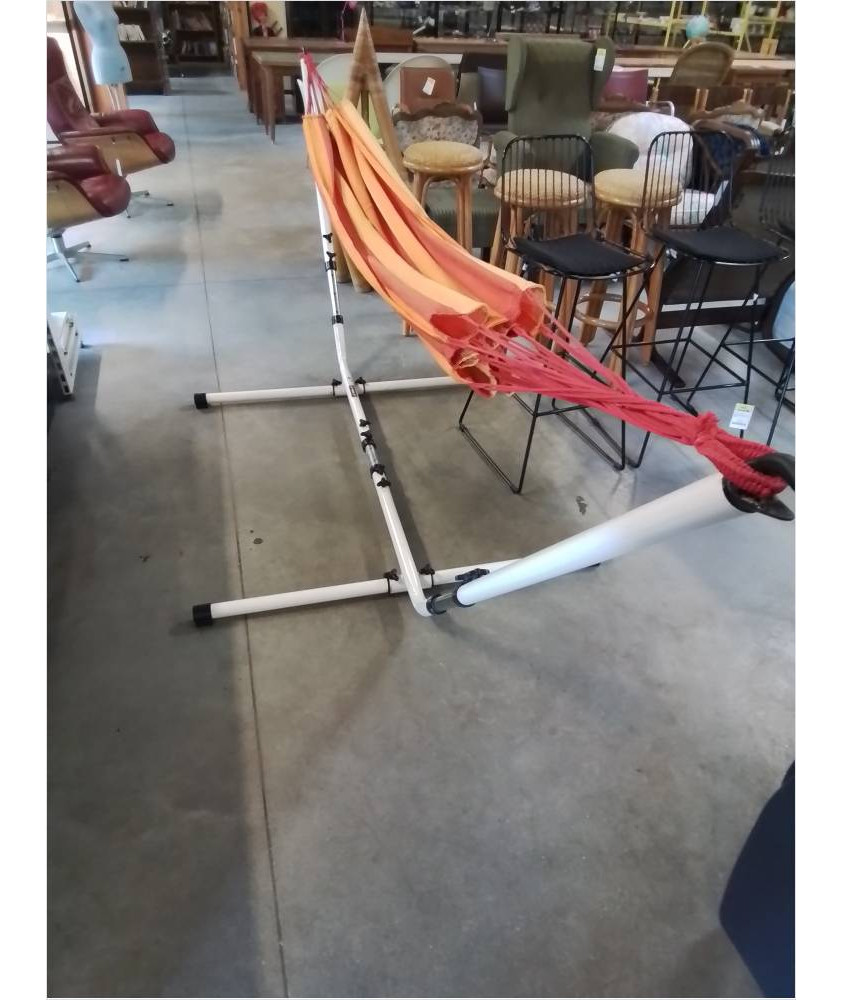 HAMAC PIÈTEMENT MÉTAL BLANC TOILE ORANGÉ LA SIESTA
