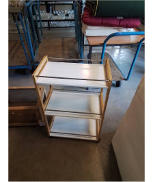 ÉTAGÈRE A ROULETTES BOIS CLAIR ET BLANC 3 TABLETTES 