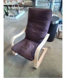 FAUTEUIL LUGE BOIS CLAIR ASSISE TISSU CHOCOLAT 