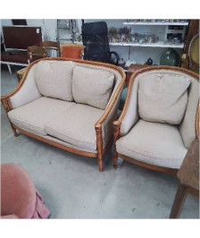 BANQUETTE TISSU CREME + FAUTEUIL 