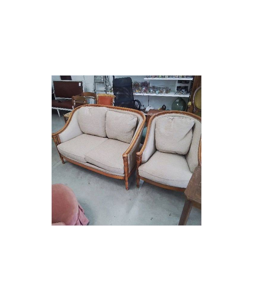 BANQUETTE TISSU CREME + FAUTEUIL 