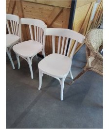 CHAISE BISTROT COURBÉ BOIS PEINT BEIGE MILIEU XXE