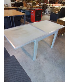 TABLE CARRÉ EXTENSIBLE MÉTAL GRIS 2 PLATEAUX VERRE COULISSANTS