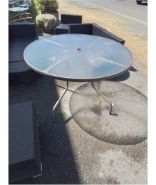 TABLE RONDE DEJARDIN PIÈTEMENT MÉTAL PLATEAU VERRE