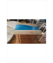 TABLE BASSE CHENE  RESINE EPOXY ARTISANALE