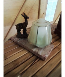 LAMPE  ART DECO A LA BICHE MÉTAL DORÉ SOCLE MARBRE ROSE 