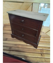 COMMODE MINIATURE ACAJOU LOUIS PHILIPPE BOIS 3 TIROIRS DESSUS MARBRE BLANC