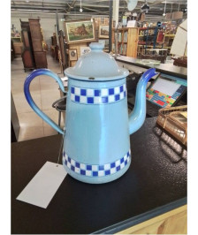 CAFETIÈRE TÔLE ÉMAILLÉE BLEU ET BLANC SPHINX TCHECOSLOVAQUIE XXE 