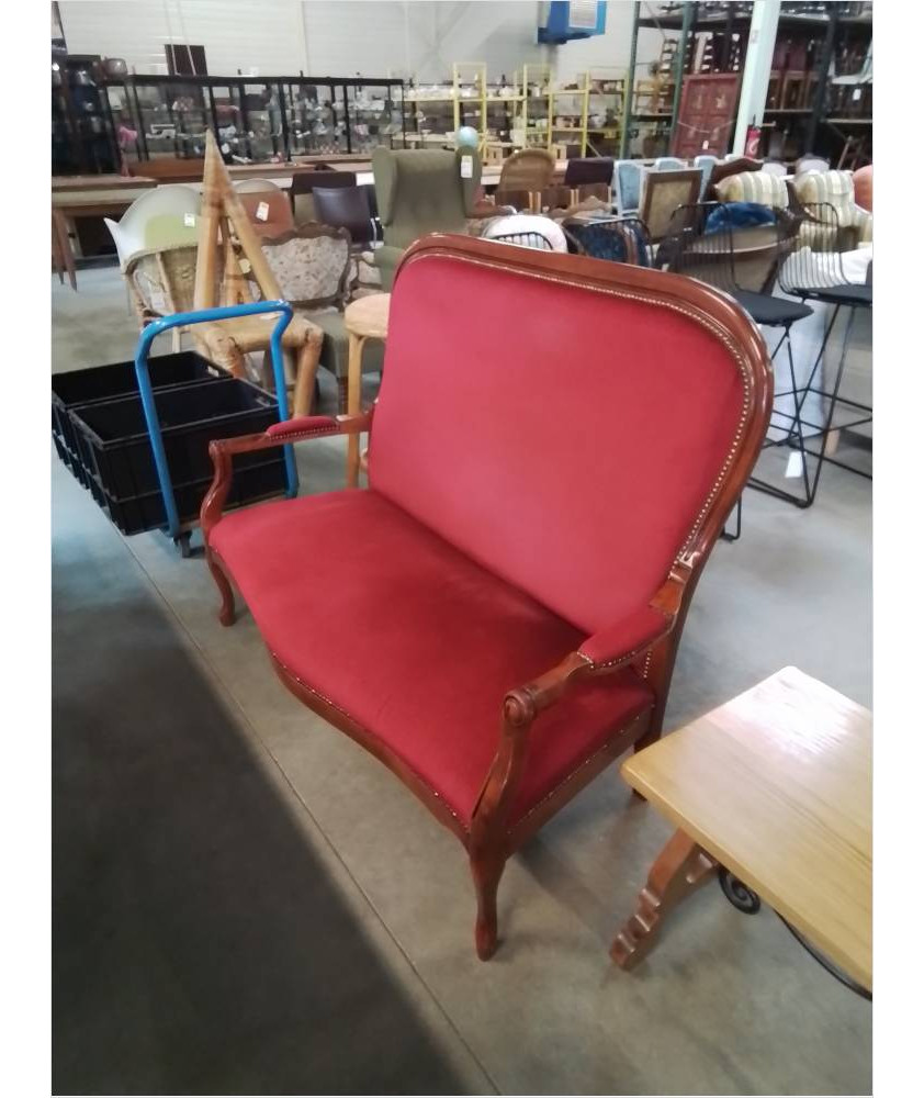 CANAPÉ 2 PLACES BOIS CAPITONNÉ VELOURS ROUGE HAUT DOSSIER STYLE LOUIS PHILIPPE CANAPÉ 2 PLACES BOIS CAPITONNÉ VELOURS ROUGE HAUT DOSSIER STYLE LOUIS PHILIPPE