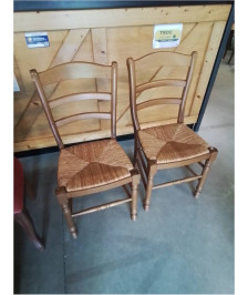 PAIRE DE CHAISES BOIS PAILLÉ DOSSIER CINTRÉ 3 BARREAUX 