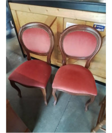 PAIRE DE CHAISES BOIS ASSISE ET DOSSIER CAPITONNÉ VELOURS VIEUX ROSE STYLE LOUIS PHILIPPE 
