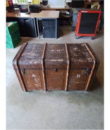 MALLE DE VOYAGE BOIS CERCLÉ GAINE DÉBUT XXE