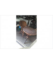 TABLE DE JARDIN RONDE + FAUTEUIL TRESSE CHATAIGNIER