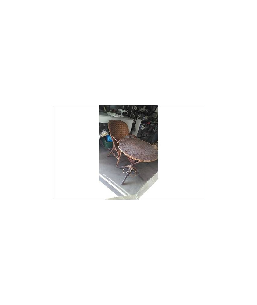 TABLE DE JARDIN RONDE + FAUTEUIL TRESSE CHATAIGNIER