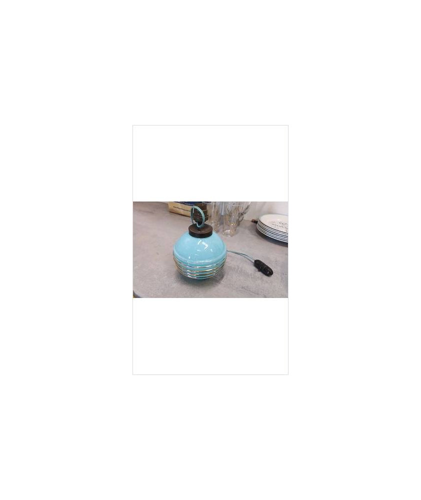 PIED DE LAMPE BOULE VERRE BLEU ANNEES 50 EN L\'ÉTAT 
