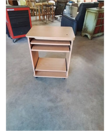 BUREAU A ROULETTES 3 TABLETTES BOIS CLAIR 