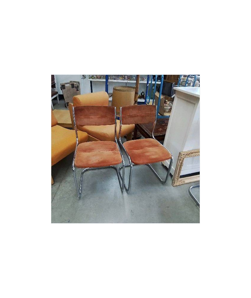 CHAISE VINTAGE VELOUR ORANGE LES 4