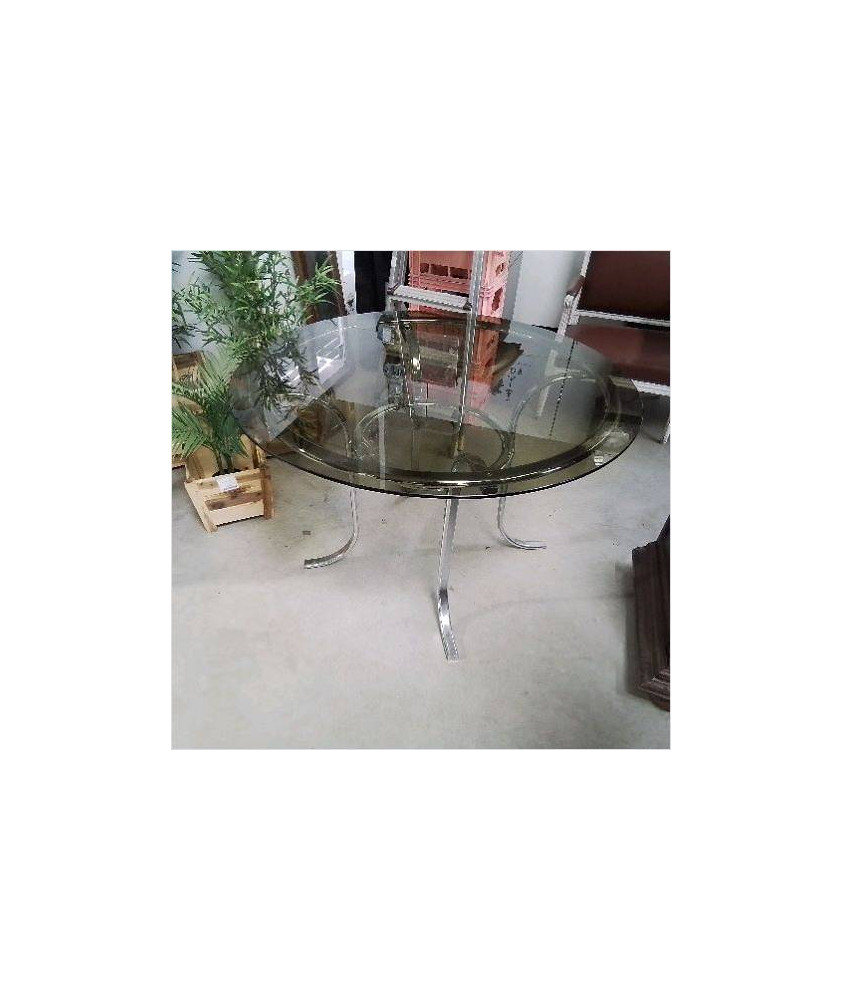 TABLE VINTAGE VERRE FUMÉ