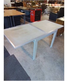TABLE CARRÉ EXTENSIBLE MÉTAL GRIS 2 PLATEAUX VERRE COULISSANTS