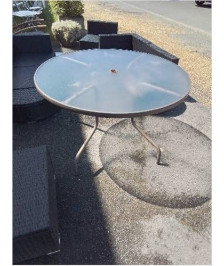 TABLE RONDE DEJARDIN PIÈTEMENT MÉTAL PLATEAU VERRE