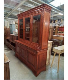BUFFET VITRÉ 2 CORPS BOIS CLAIR  6 PORTES STYLE LOUIS PHILIPPE 