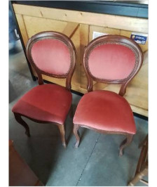 PAIRE DE CHAISES BOIS ASSISE ET DOSSIER CAPITONNÉ VELOURS VIEUX ROSE STYLE LOUIS PHILIPPE 