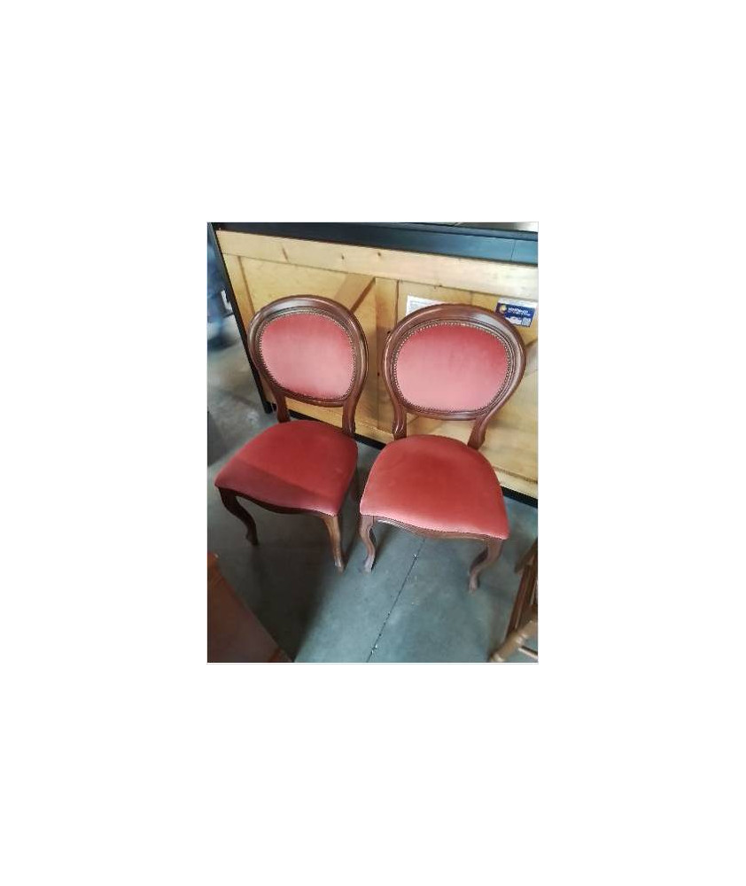 PAIRE DE CHAISES BOIS ASSISE ET DOSSIER CAPITONNÉ VELOURS VIEUX ROSE STYLE LOUIS PHILIPPE 
