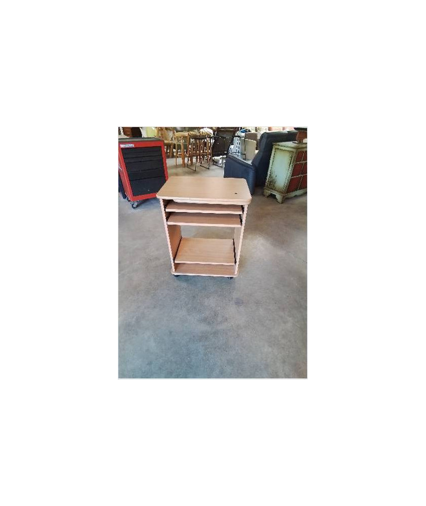 BUREAU A ROULETTES 3 TABLETTES BOIS CLAIR 