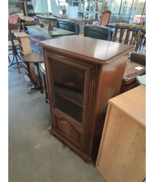 MEUBLE HI-FI BOIS CLAIR MOULURÉ 1 PORTE VITRÉE STYLE RÉGENCE 