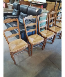 4 CHAISES BOIS PAILLÉ A ENTRETOISE STYLE RÉGENCE COQUILLE 