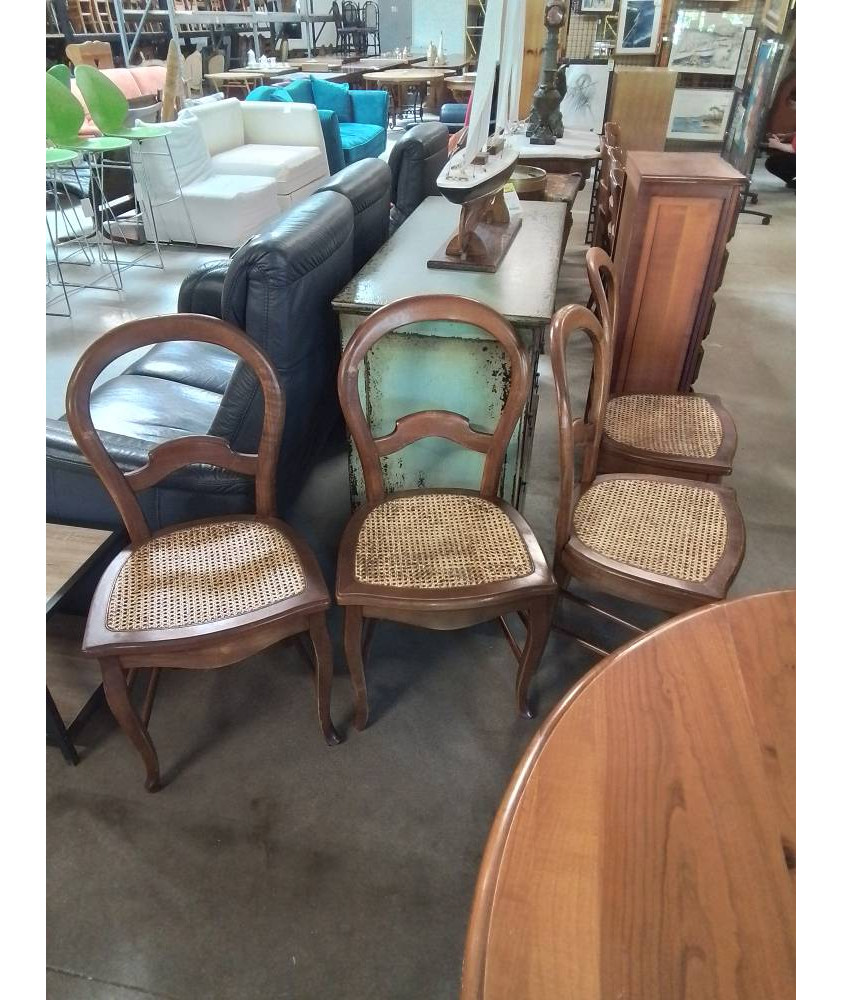 4 CHAISES BOIS ASSISE CANNÉE STYLE LOUIS PHILIPPE 