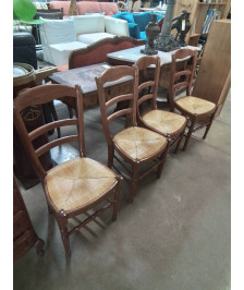 4 CHAISES BOIS PAILLÉ DOSSIER CINTRÉ 