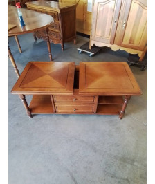 TABLE BASSE COFFRE BAR  BOIS CLAIR A COLONNES 2 TABLETTES