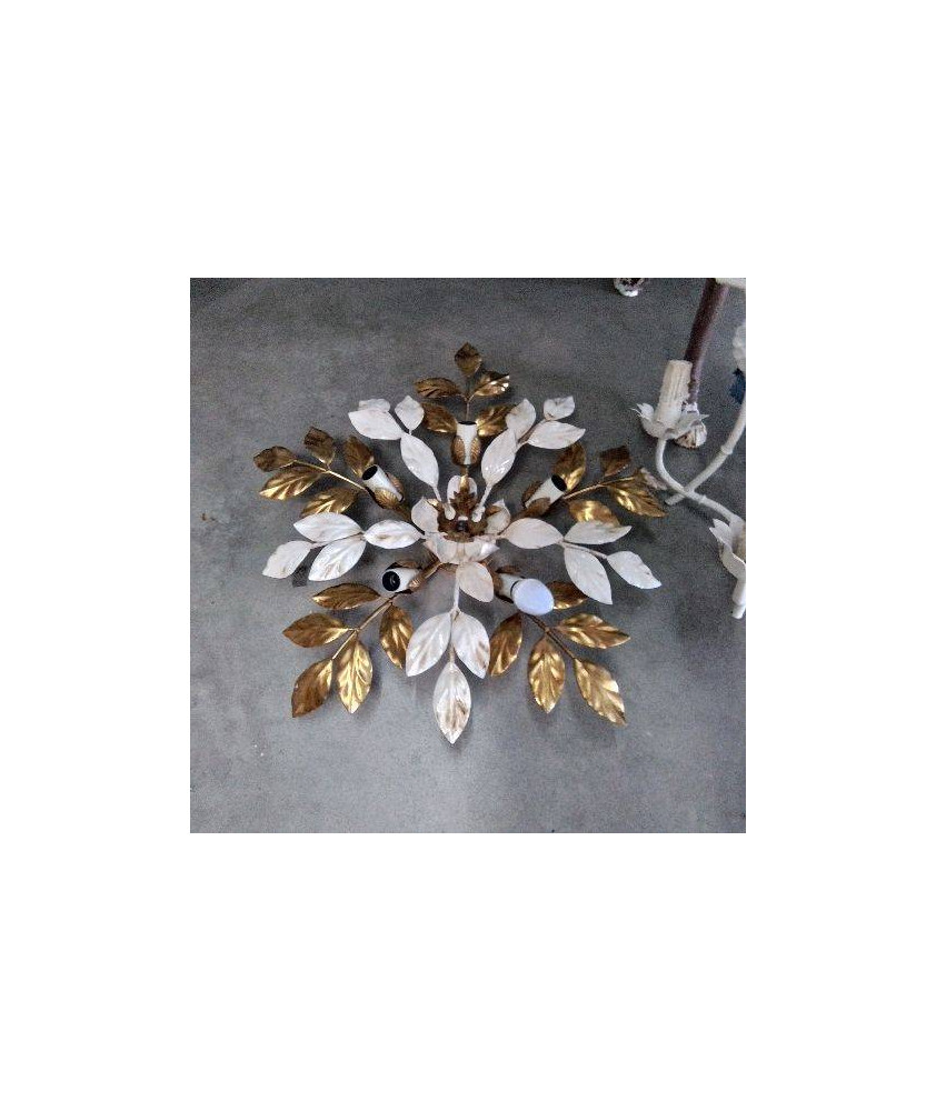 PLAFONNIER FLEUILLES DOREES BLANCHES