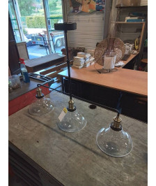 SUSPENSION MÉTAL NOIR ET DORÉ 3 FEUX VERRE