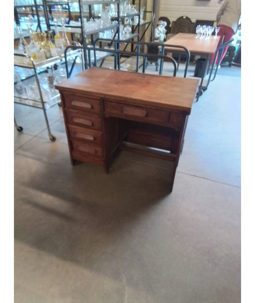 BUREAU A CAISSON ET  ENTRETOISE 5 TIROIRS ANNÉES 50