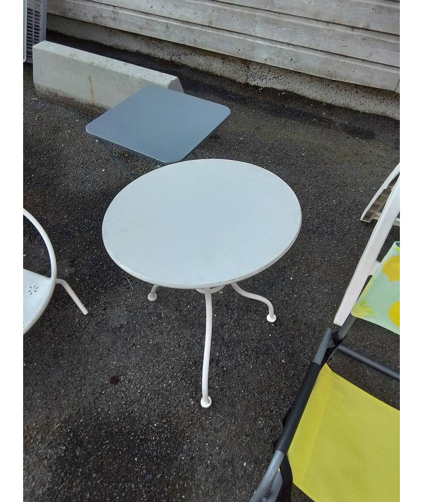TABLE BASSE DE JARDIN RONDE FER FORGÉ PEINT BLANC