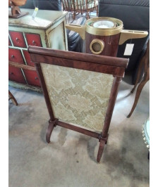 ECRAN DE CHEMINÉE ACAJOU ET TISSU VERT EMPIRE XIXE