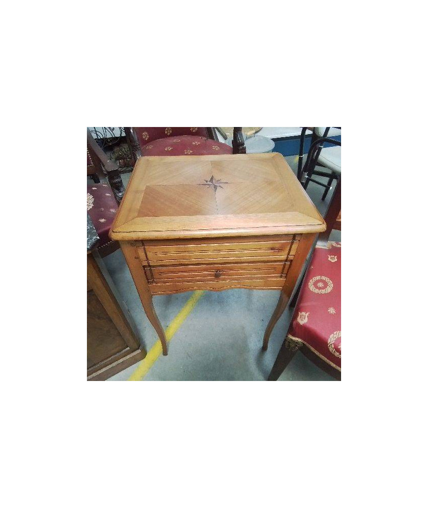 TABLE D’APPOINT 2 TIROIRS DECOR ROSE DES VENTS 