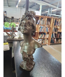 SCULPTURE BUSTE FEMME MÉTAL DORÉ LA CIGALE JULIEN CAUSSÉ (1869-1938)