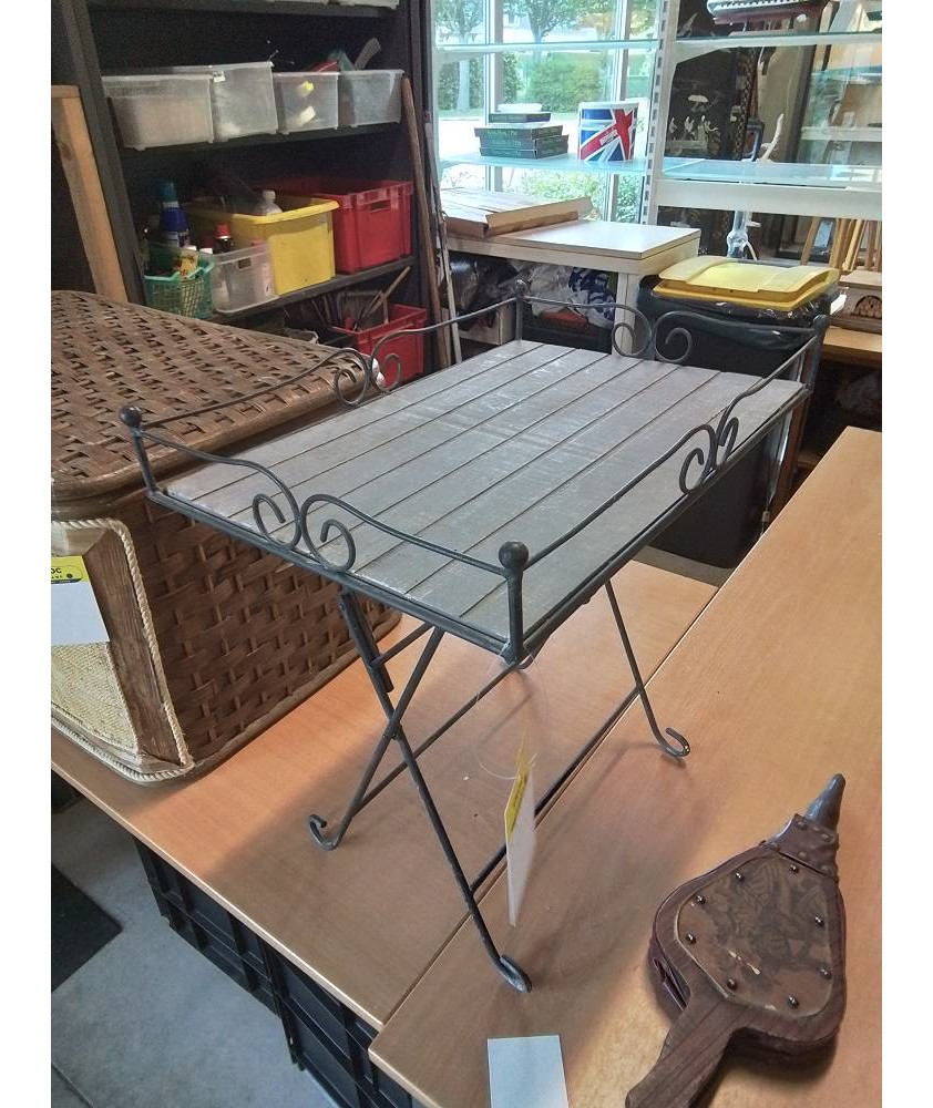 TABLE BASSE D’APPOINT PLIANTE MÉTAL ET BOIS TAUPE