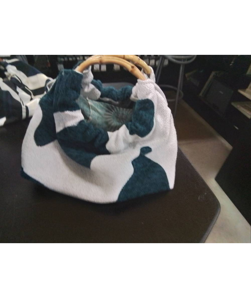 SAC ANNEAUX BOIS ECRU ET VERT