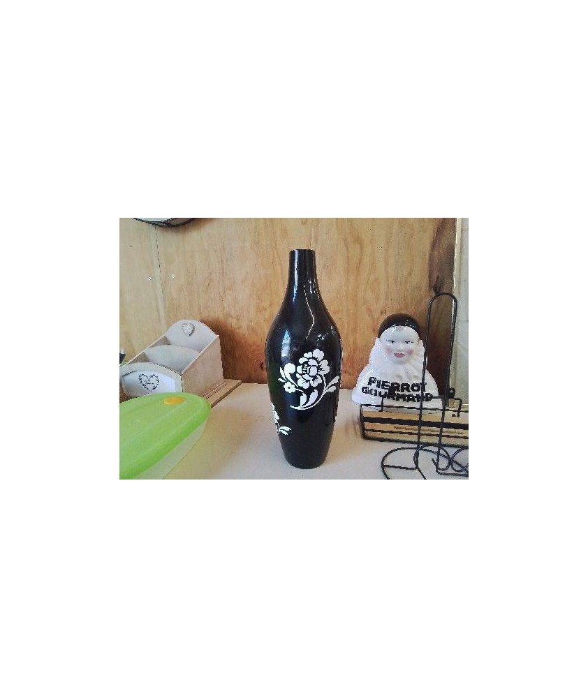 VASE NOIR MOTIF FLORAL 