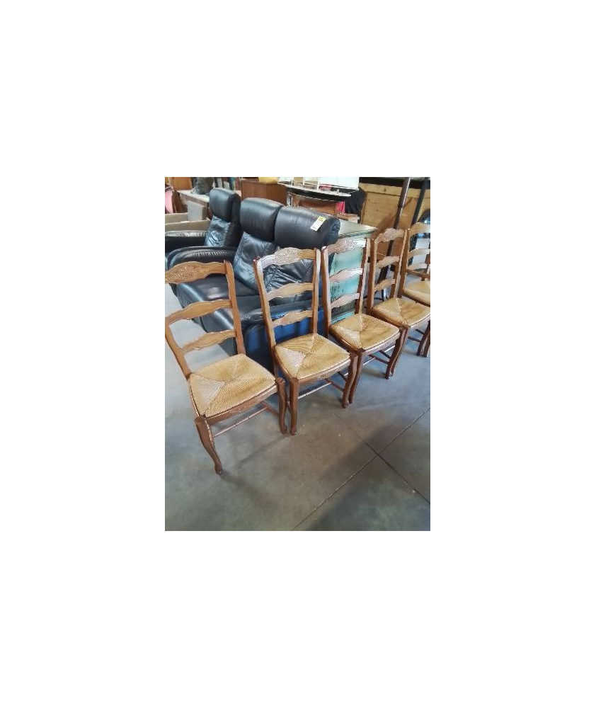 4 CHAISES BOIS PAILLÉ A ENTRETOISE STYLE RÉGENCE COQUILLE 
