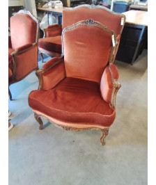 BERGÈRE BOIS CAPITONNÉ VELOURS ORANGÉ STYLE REGENCE