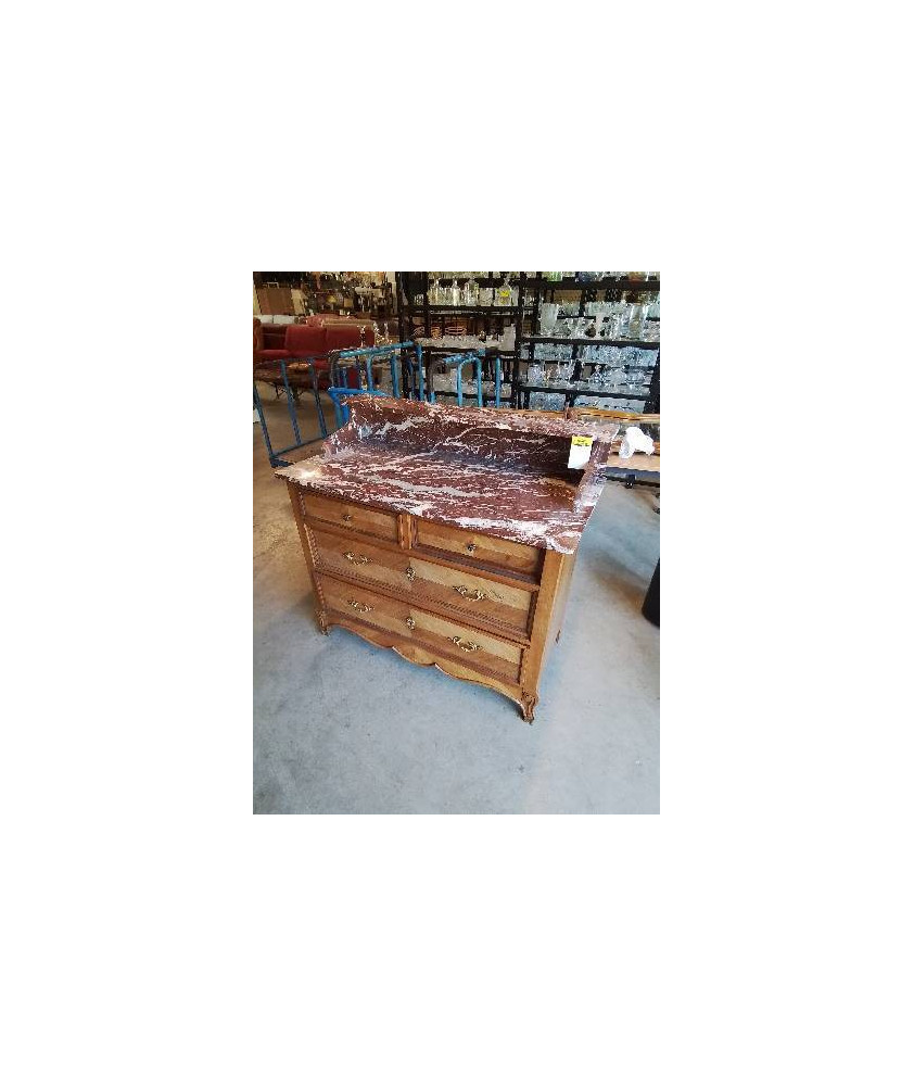  COIFFEUSE STYLE LOUIS XV 4 TIROIRS DESSUS MARBRE ROUGE VEINÉ EN L\'ÉTAT 
