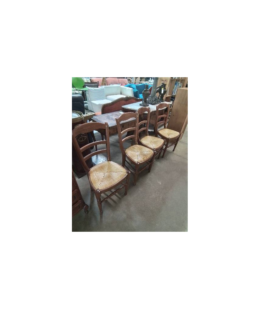 4 CHAISES BOIS PAILLÉ DOSSIER CINTRÉ 