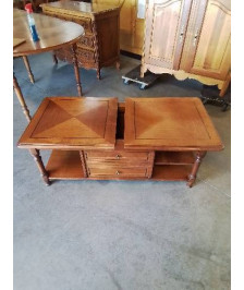 TABLE BASSE COFFRE BAR  BOIS CLAIR A COLONNES 2 TABLETTES