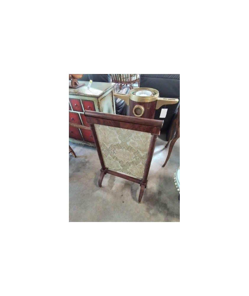 ECRAN DE CHEMINÉE ACAJOU ET TISSU VERT EMPIRE XIXE