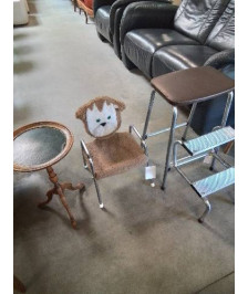 FAUTEUIL ENFANT PIÈTEMENT MÉTAL CHROMÉ ET TISSU DOSSIER D’OURS ANNÉES 70/80